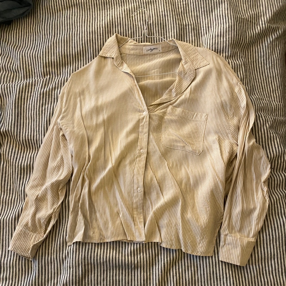 Carly Jean Los Angeles Beige Striped Button Down Shirt